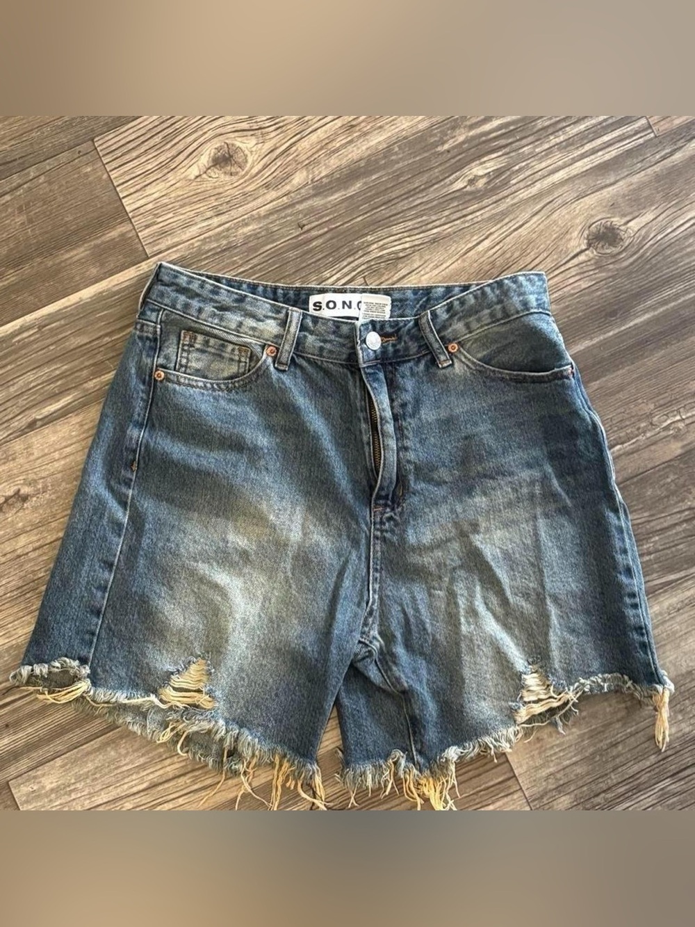 SONG Mid-Rise Distressed Denim Jorts